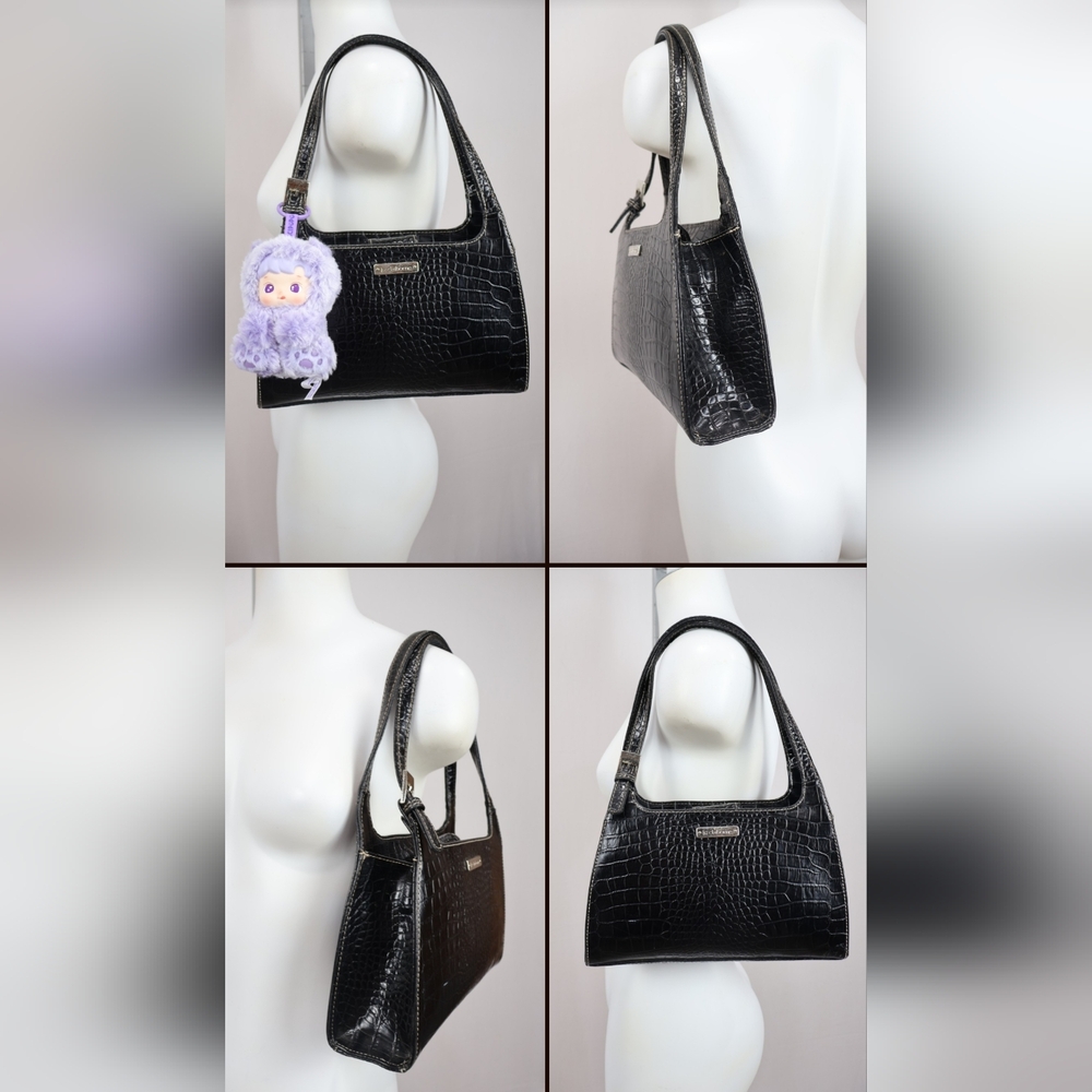 Liz Claiborne vintage Croc-Embossed Shoulder Bag in Black 🐈‍⬛🖤